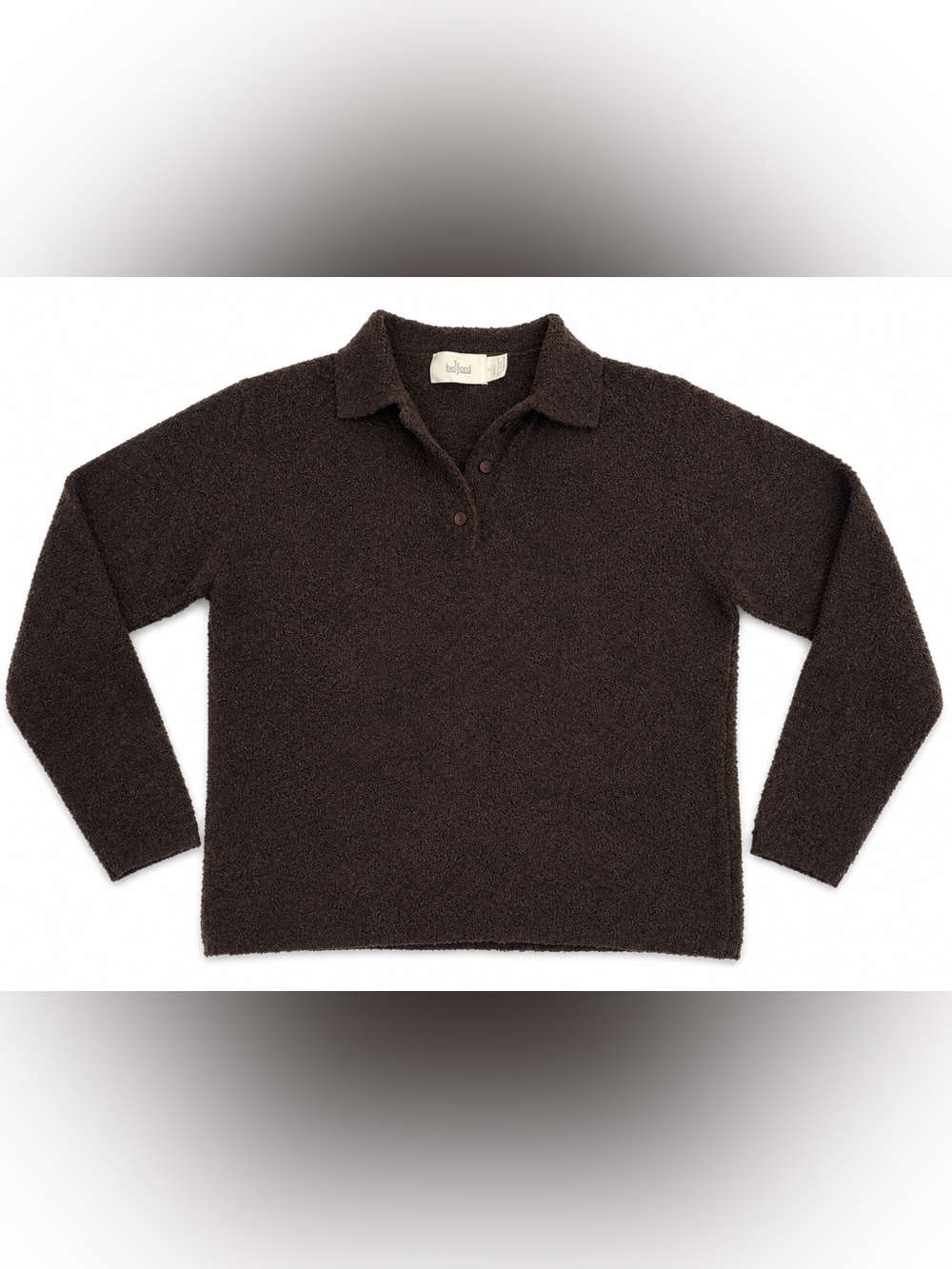 Belford Bouclé Knit Polo Sweater Brown Wool Blend Size Large